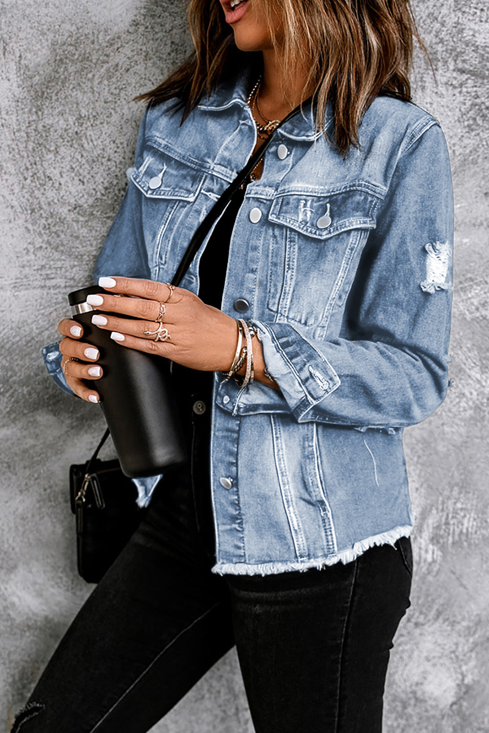 Distressed Raw Hem Denim Jacket | Coats & Jackets Denim Jacket from PHUNKYN