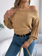 Cable Knit Off-Shoulder Long Sleeve Sweater | Sweaters Sweater from PHUNKYN