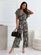 Leopard / Zebra Print Short Sleeve Wide Leg Jumpsuit | One-Pieces Jumpsuit from PHUNKYN