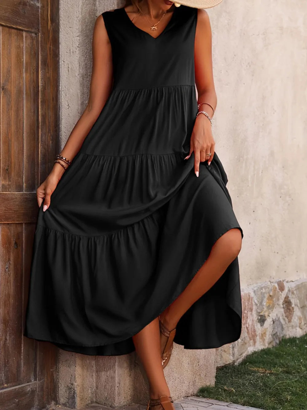 Tiered V-Neck Sleeveless Dress | Dresses Dress from PHUNKYN