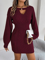 Cable-Knit Cutout Round Neck Slit Sweater Dress | Dresses Sweater Dress from PHUNKYN