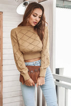 Openwork Plaid Round Neck Cropped Sweater | Sweaters Sweater from PHUNKYN