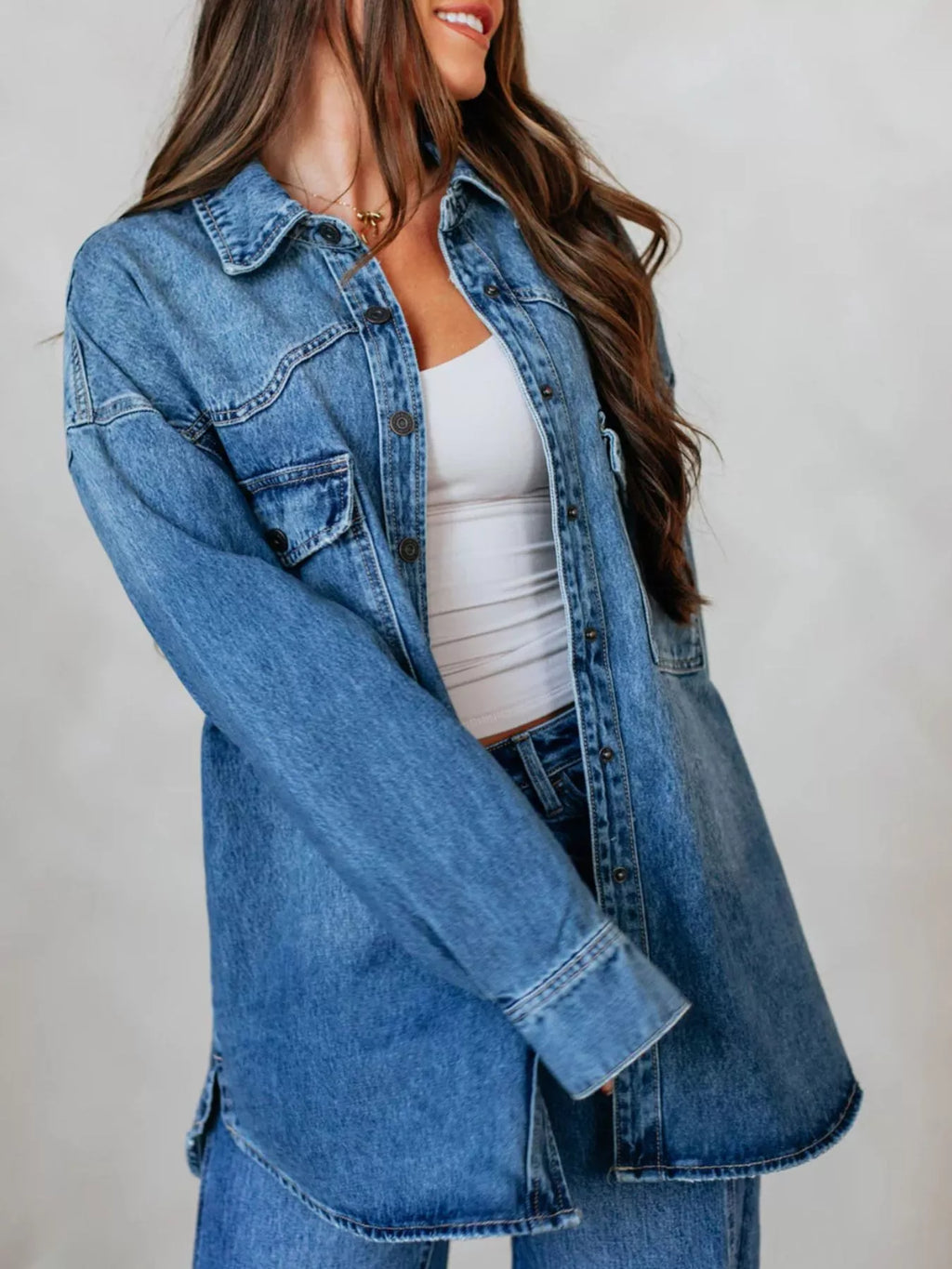 Snap Down Dropped Shoulder Denim Jacket | Coats & Jackets Denim Jacket from PHUNKYN