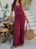 Tied V-Neck Sleeveless Top and Pants Set | Outfit Sets Top and Pants Set from PHUNKYN