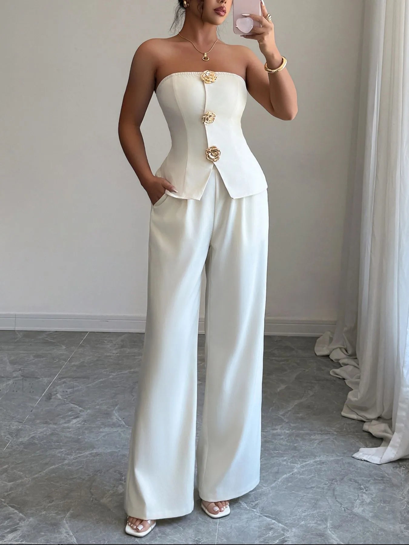 Tube Top and Wide Leg Pants Set | Outfit Sets Top and Pants Set from PHUNKYN