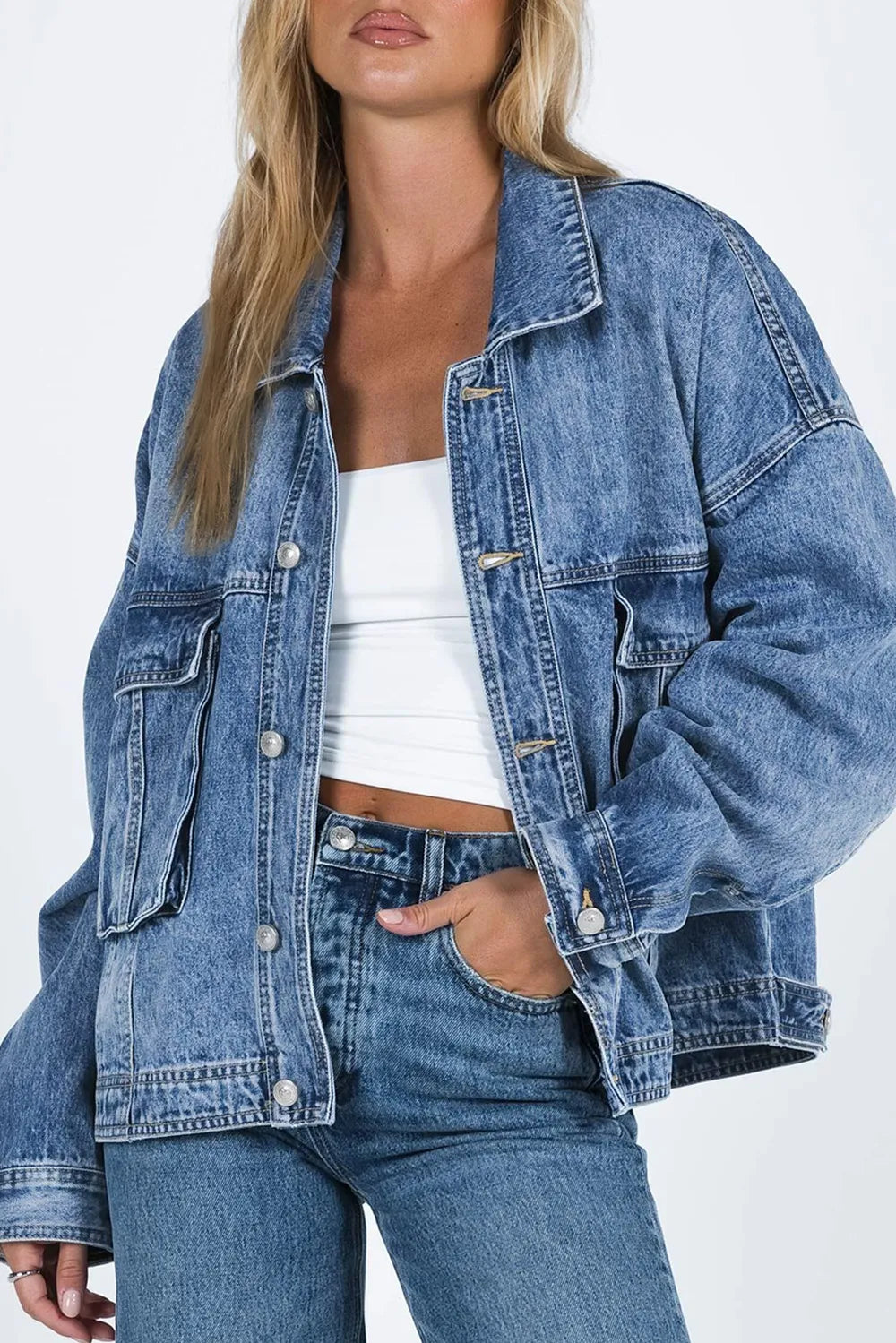 Collared Neck Button Up Denim Jacket | Jacket from PHUNKYN