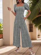 Printed Square Neck Puff Sleeve Jumpsuit | One-Pieces Jumpsuit from PHUNKYN
