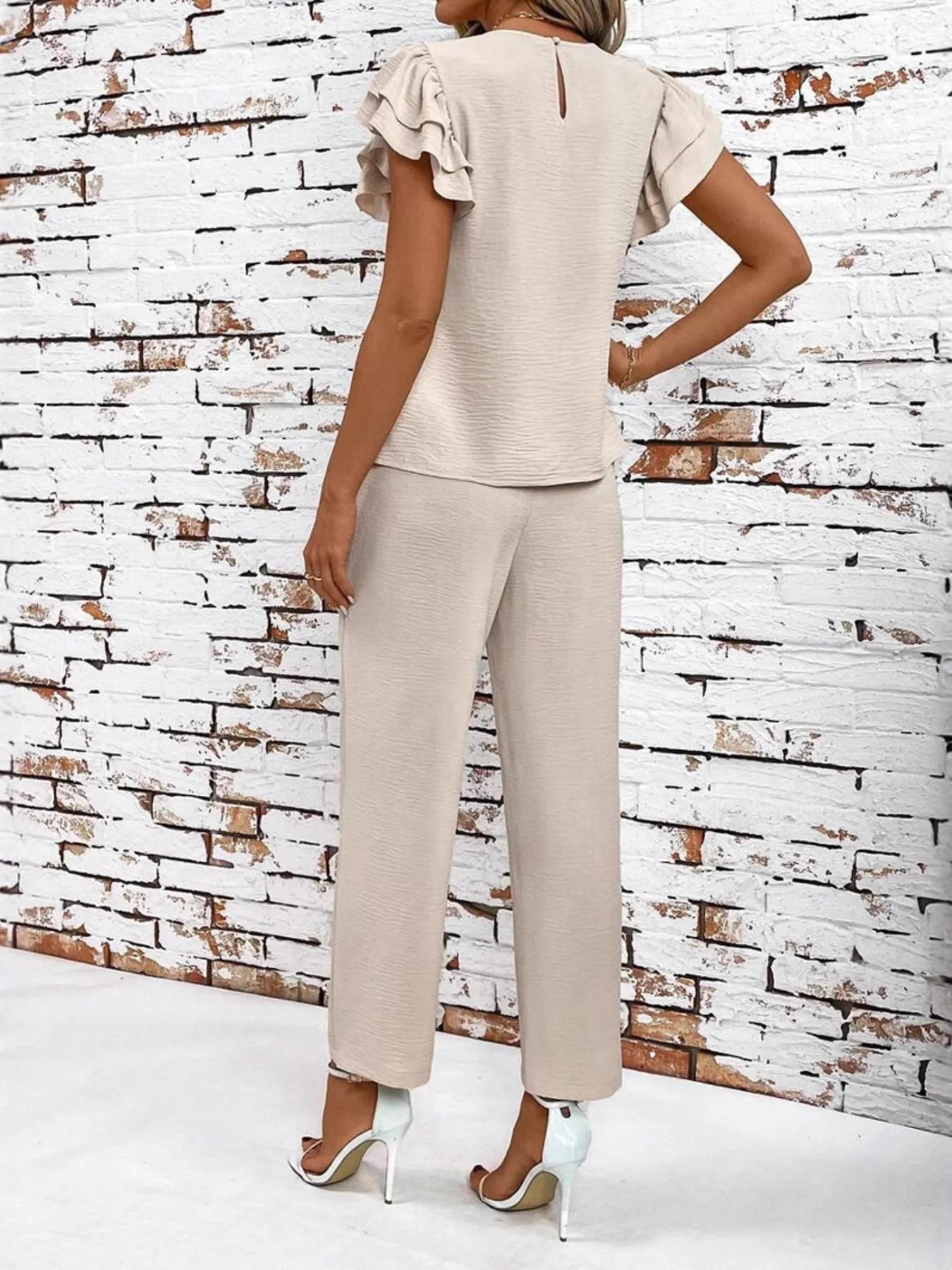 Casual Flutter Sleeve Top and Pants Two-Piece Set | Outfit Sets Top and Pants Set from PHUNKYN