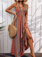 Tied Back Printed Sleeveless Maxi Slit Dress | Dresses Maxi Dress from PHUNKYN