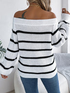 Striped Off-Shoulder Long Sleeve Sweater | Sweaters Sweater from PHUNKYN