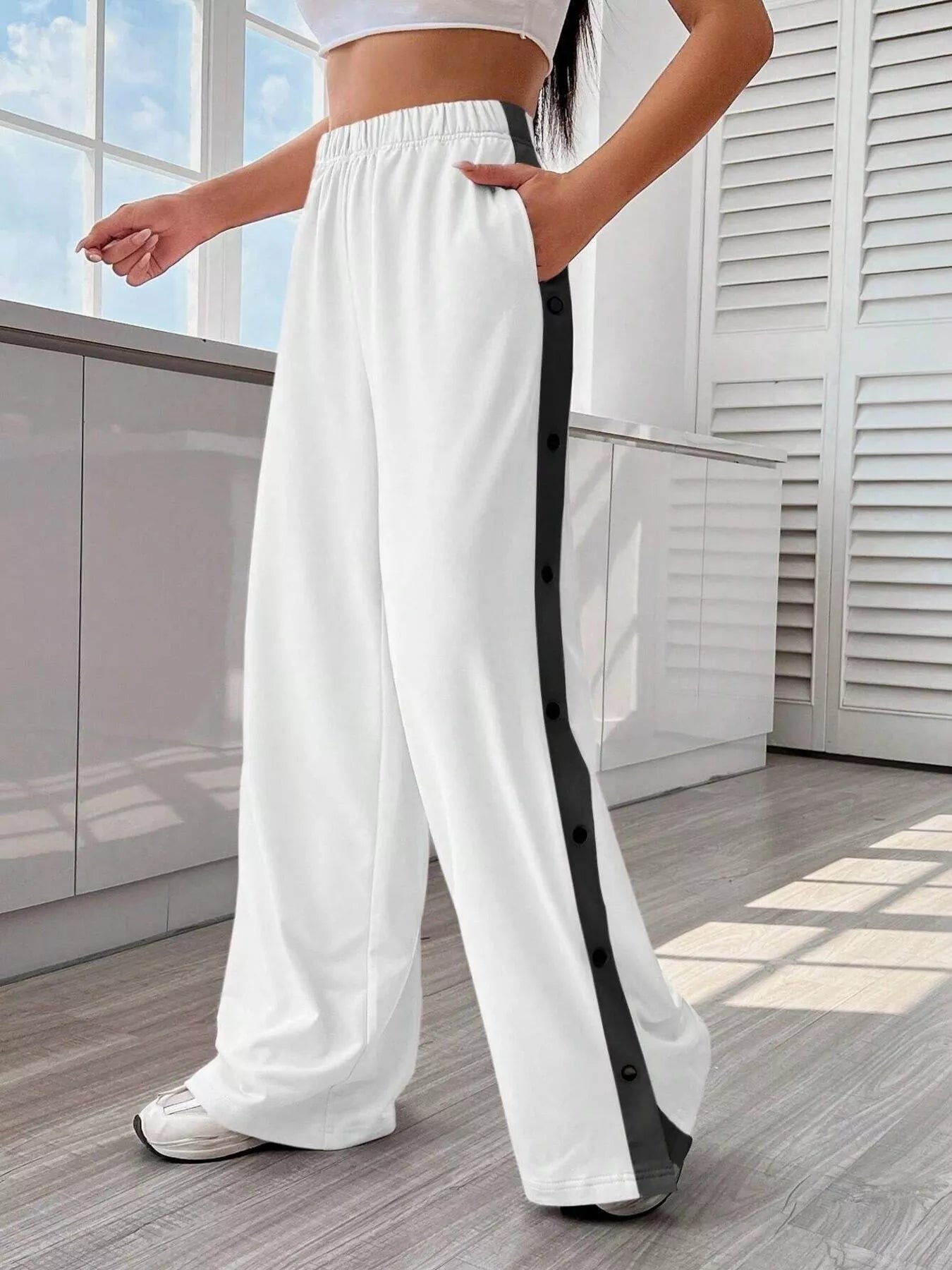 Two-Tone Side Snap Wide Leg Pants | Trousers Wide Leg Pants from PHUNKYN
