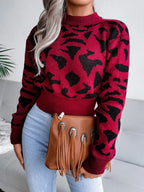 Leopard Round Neck Dropped Shoulder Sweater | Sweaters Sweater from PHUNKYN