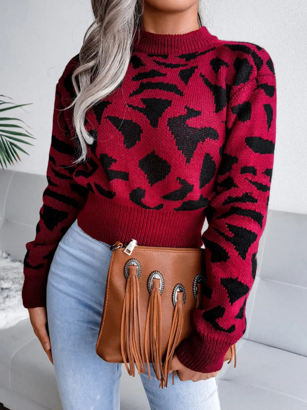Leopard Round Neck Dropped Shoulder Sweater | Sweaters Sweater from PHUNKYN