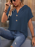 Drawstring Waffle Knit Short Sleeve Hoodie | Hoodies Hoodie from PHUNKYN