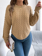 Asymmetric Hem Round Neck Long Sleeve Sweater | Sweaters Sweater from PHUNKYN