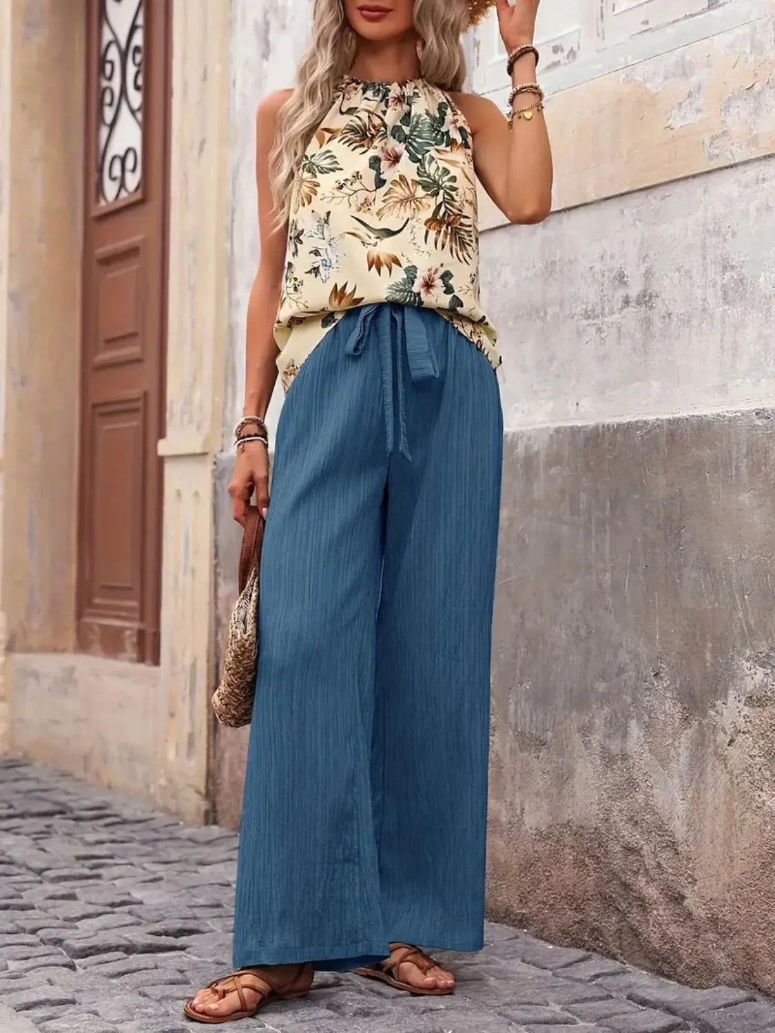 Printed Tank Top and Wide Leg Pants Set | Outfit Sets Top and Pants Set from PHUNKYN