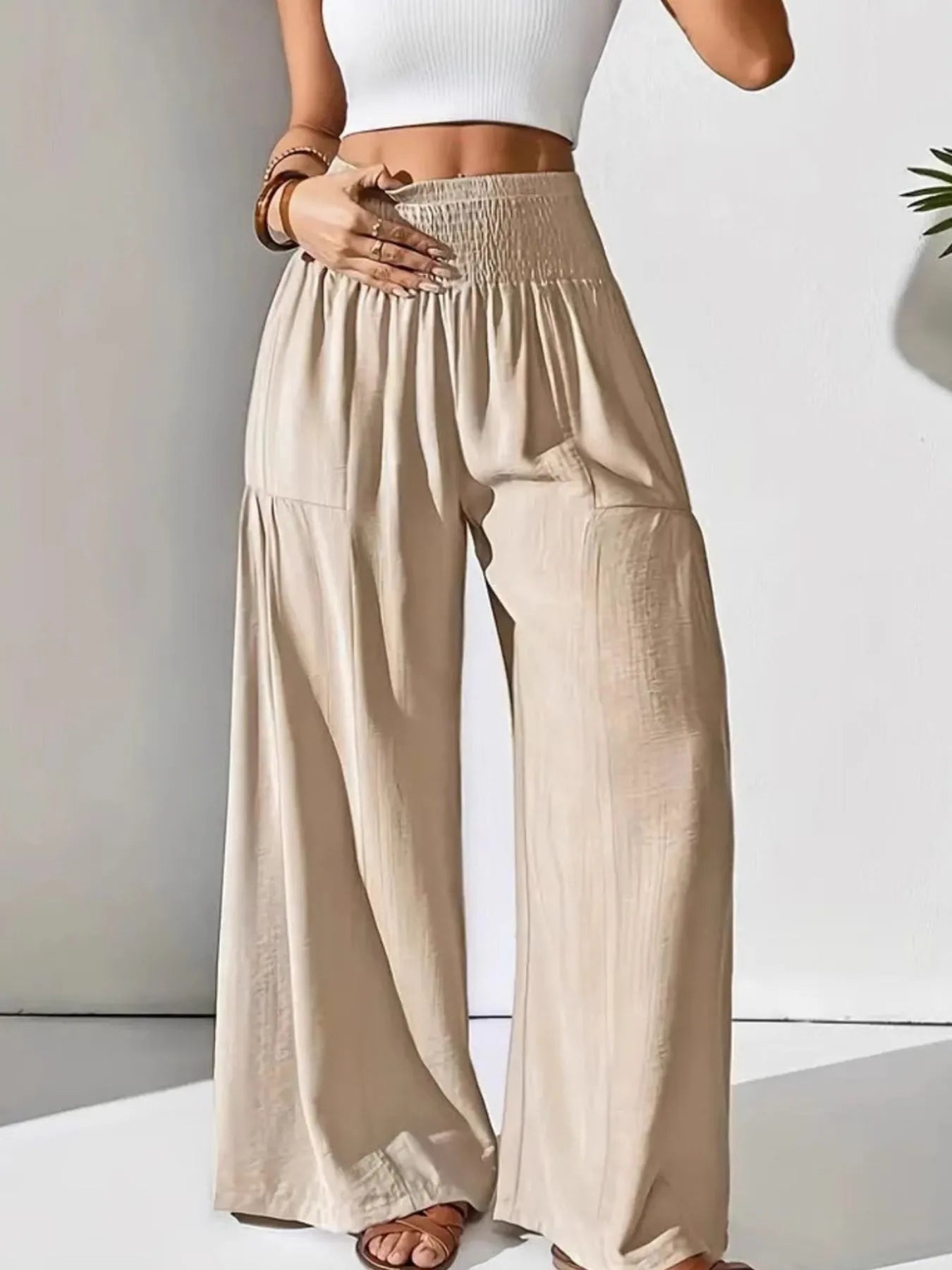 Smocked Waist Wide Leg Pants | Trousers Wide Leg Pants from PHUNKYN