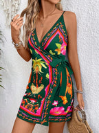 Floral Print Spaghetti Strap Wrap Mini Dress | Dresses Mini Dress from PHUNKYN