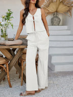 Tied V-Neck Sleeveless Top and Pants Set | Outfit Sets Top and Pants Set from PHUNKYN