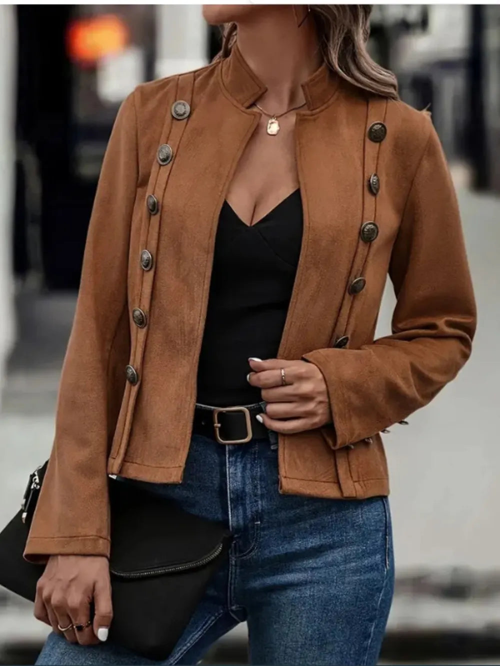 Decorative Button Open Front Long Sleeve Jacket | Coats & Jackets Jacket from PHUNKYN