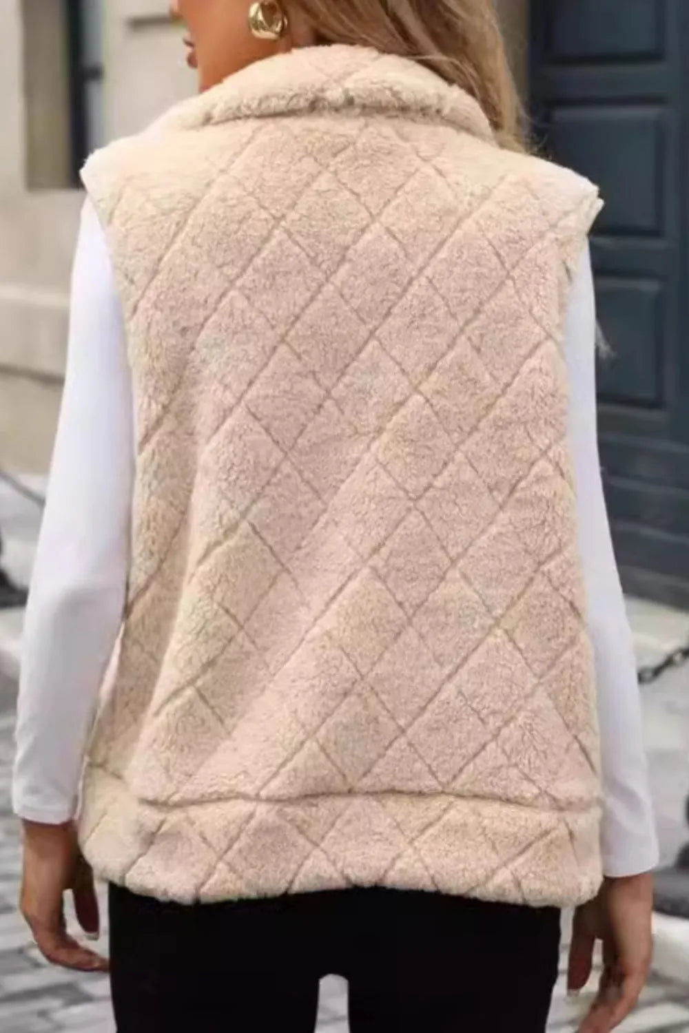 Fuzzy Plaid Texture Zip Up Vest Coat | Vest from PHUNKYN