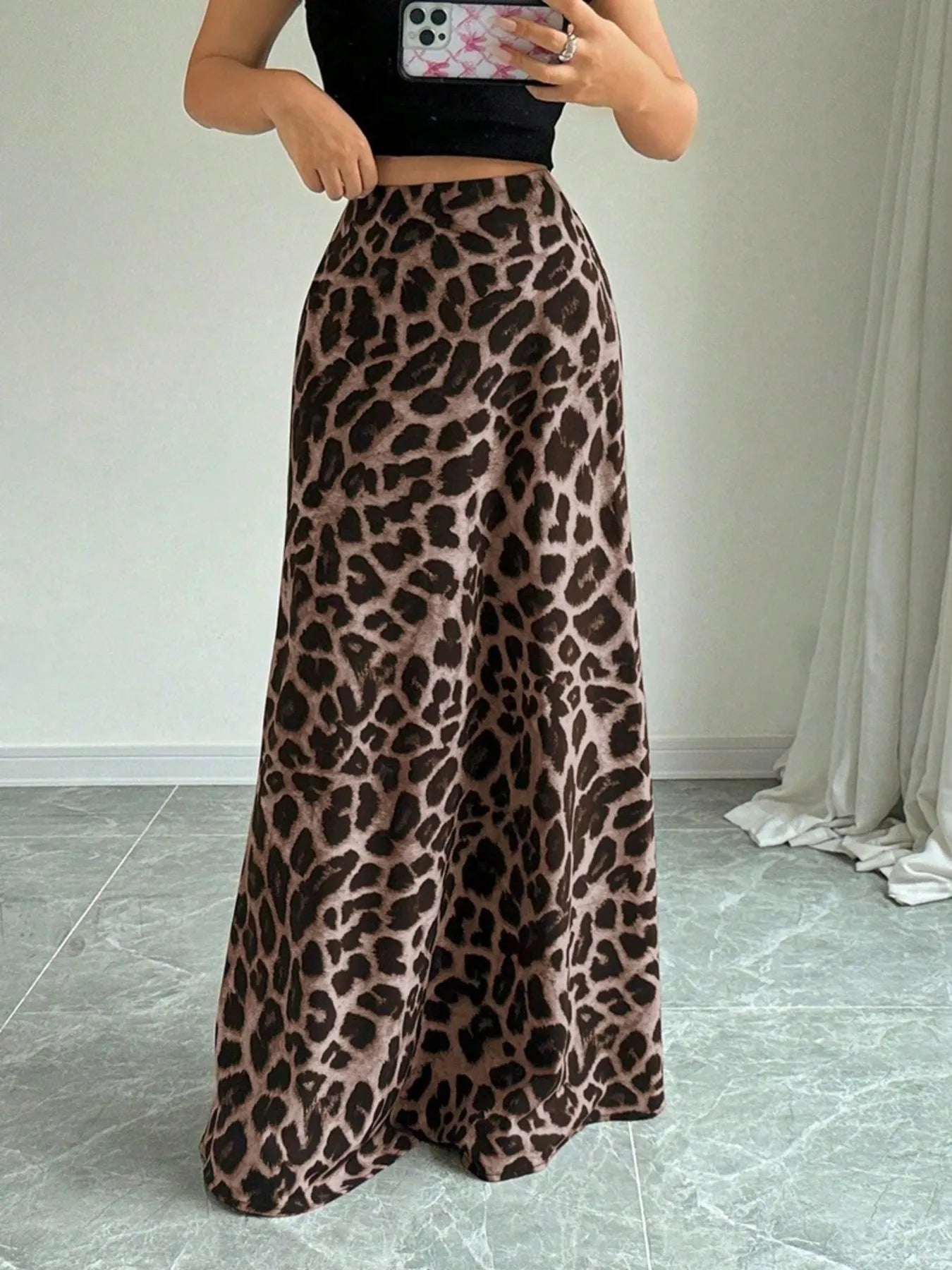 Leopard Print High-Waisted Maxi Skirt | Skirts Maxi Skirt from PHUNKYN