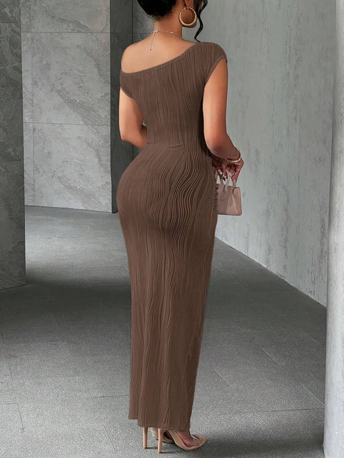 Textured Single Shoulder Maxi Dress | Dresses Maxi Dress from PHUNKYN