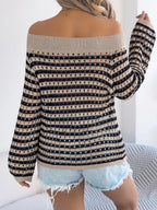 Openwork Striped Off-Shoulder Knit Top | Sweaters Sweater from PHUNKYN