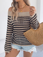 Openwork Striped Off-Shoulder Knit Top | Sweaters Sweater from PHUNKYN