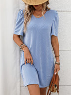 Textured Round Neck Short Sleeve Mini Dress | Dresses Mini Dress from PHUNKYN
