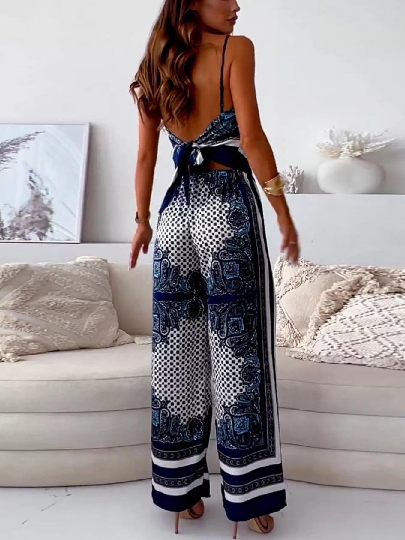 Tie Back Printed Cami and Pants Set | Outfit Sets Top and Pants Set from PHUNKYN