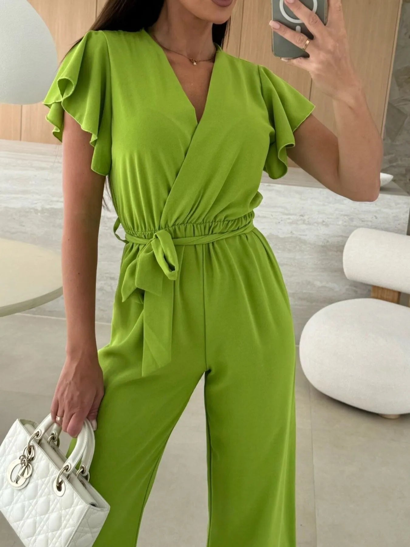 Surplice Wide Leg Belted Jumpsuit One-Pieces Jumpsuit PHUNKYN