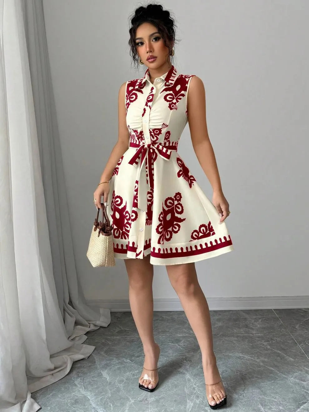 Printed Sleeveless Button Front Dress | Dresses Dress from PHUNKYN