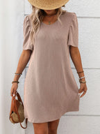 Textured Round Neck Short Sleeve Mini Dress | Dresses Mini Dress from PHUNKYN