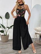 Floral Embroidered Halter Neck Pleated Jumpsuit | One-Pieces Jumpsuit from PHUNKYN