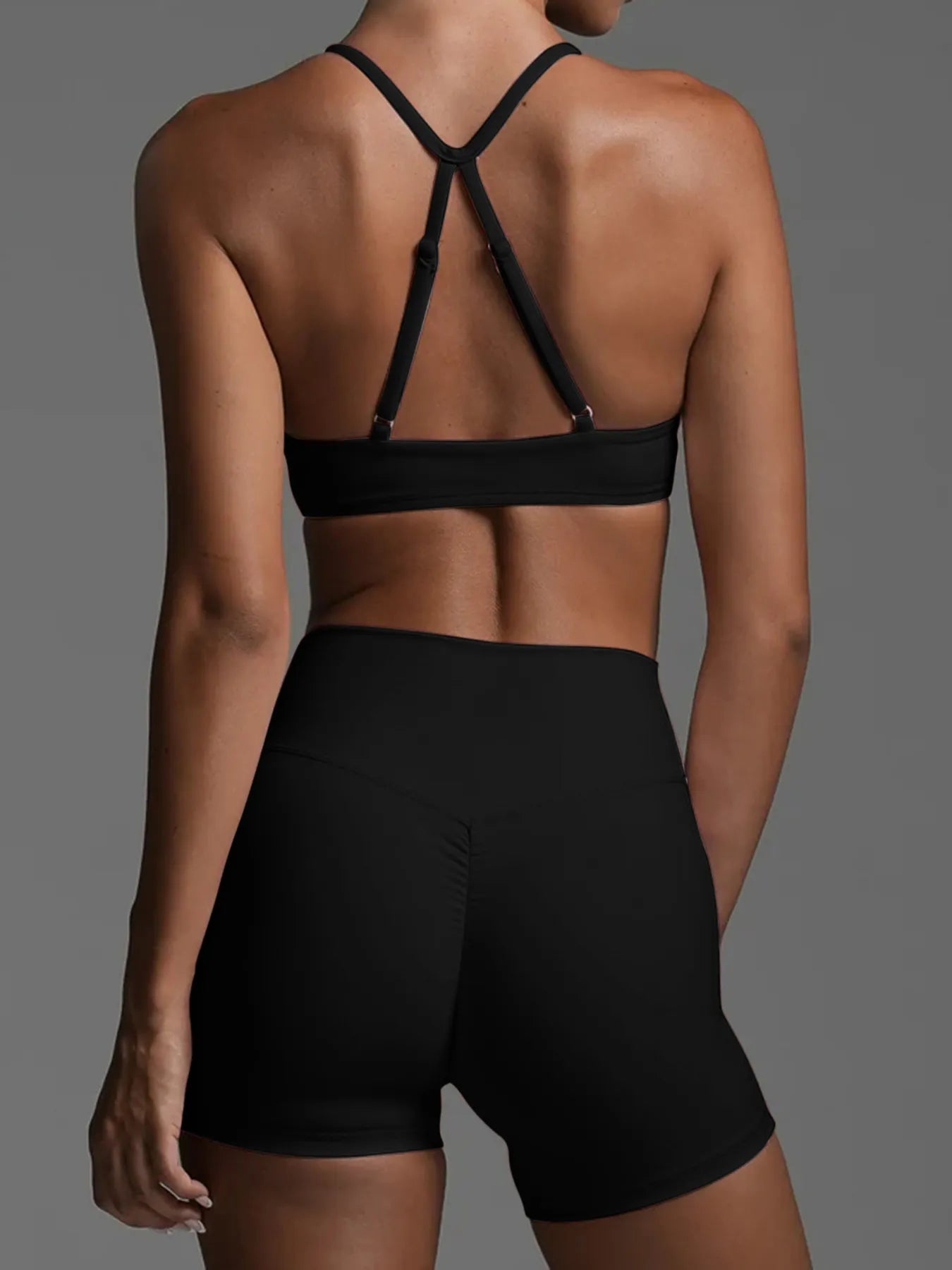 Ruched Sports Bra and High-Waisted Shorts Active Set | Activewear Active Set from PHUNKYN