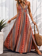 Tied Back Printed Sleeveless Maxi Slit Dress | Dresses Maxi Dress from PHUNKYN