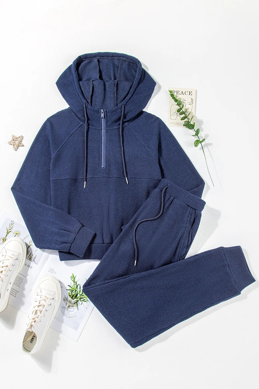 Drawstring Half Zip Hoodie and Joggers Active Set | Outfit Sets Top and Pants Set from PHUNKYN