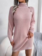 Decorative Button Turtleneck Sweater Dress | Dresses Sweater Dress from PHUNKYN