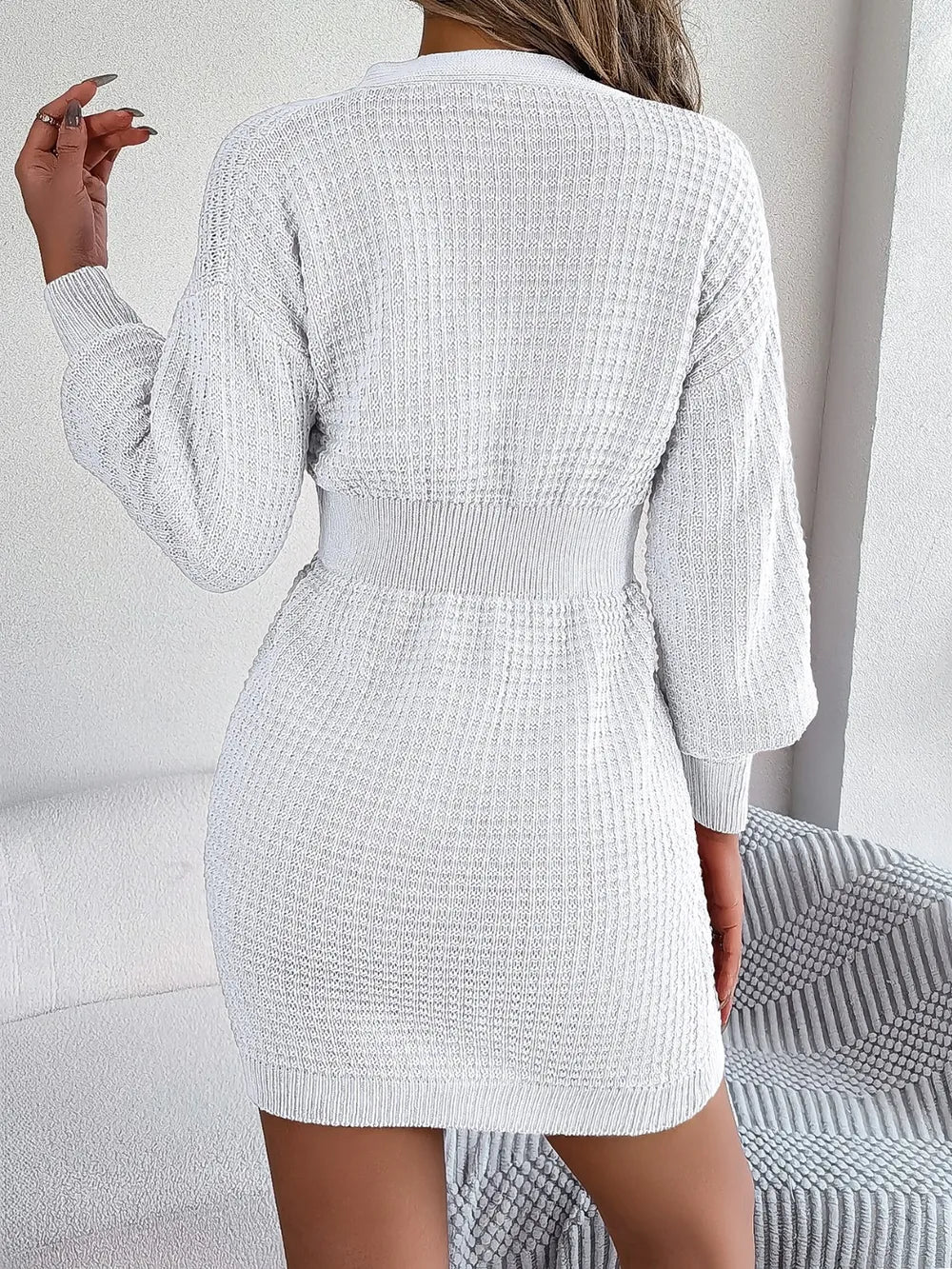 Buttoned Cable-Knit V-Neck Sweater Dress | Dresses Sweater Dress from PHUNKYN