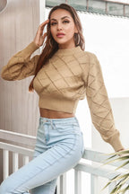 Openwork Plaid Round Neck Cropped Sweater | Sweaters Sweater from PHUNKYN