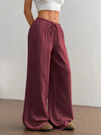 Wide Leg Drawstring Casual Pants | Trousers Wide Leg Pants Set from PHUNKYN