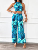 Devine Printed Halter Neck Top and Pants Set | Outfit Sets Top and Pants Set from PHUNKYN