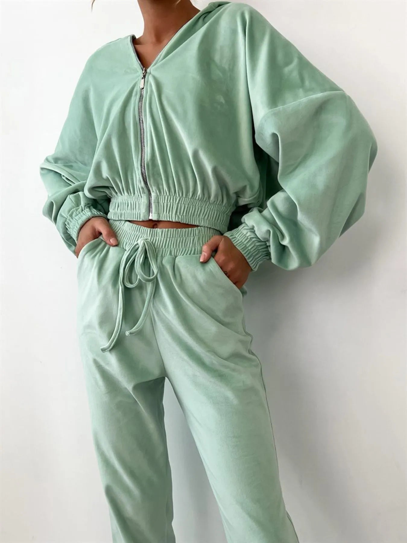 Zip Up Long Sleeve Top and Pants Set | Outfit Sets Top and Pants Set from PHUNKYN