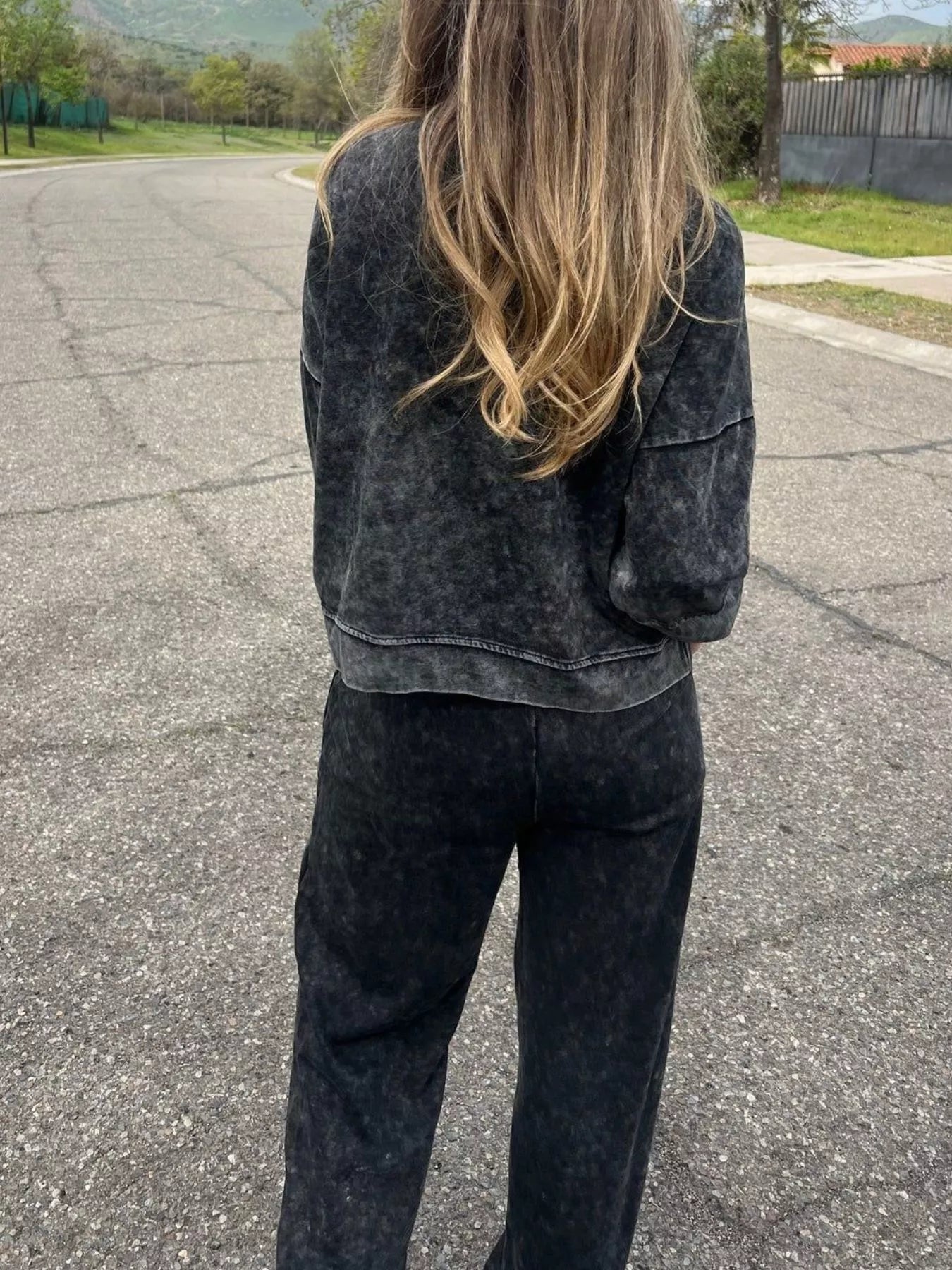 Washed Round Neck Top and Drawstring Pants Set | Top and Pants Set from PHUNKYN