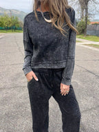 Washed Round Neck Top and Drawstring Pants Set | Top and Pants Set from PHUNKYN