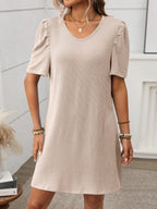 Textured Round Neck Short Sleeve Mini Dress | Dresses Mini Dress from PHUNKYN