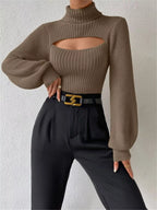 Cutout Front Turtleneck Long Sleeve Sweater | Sweaters Sweater from PHUNKYN