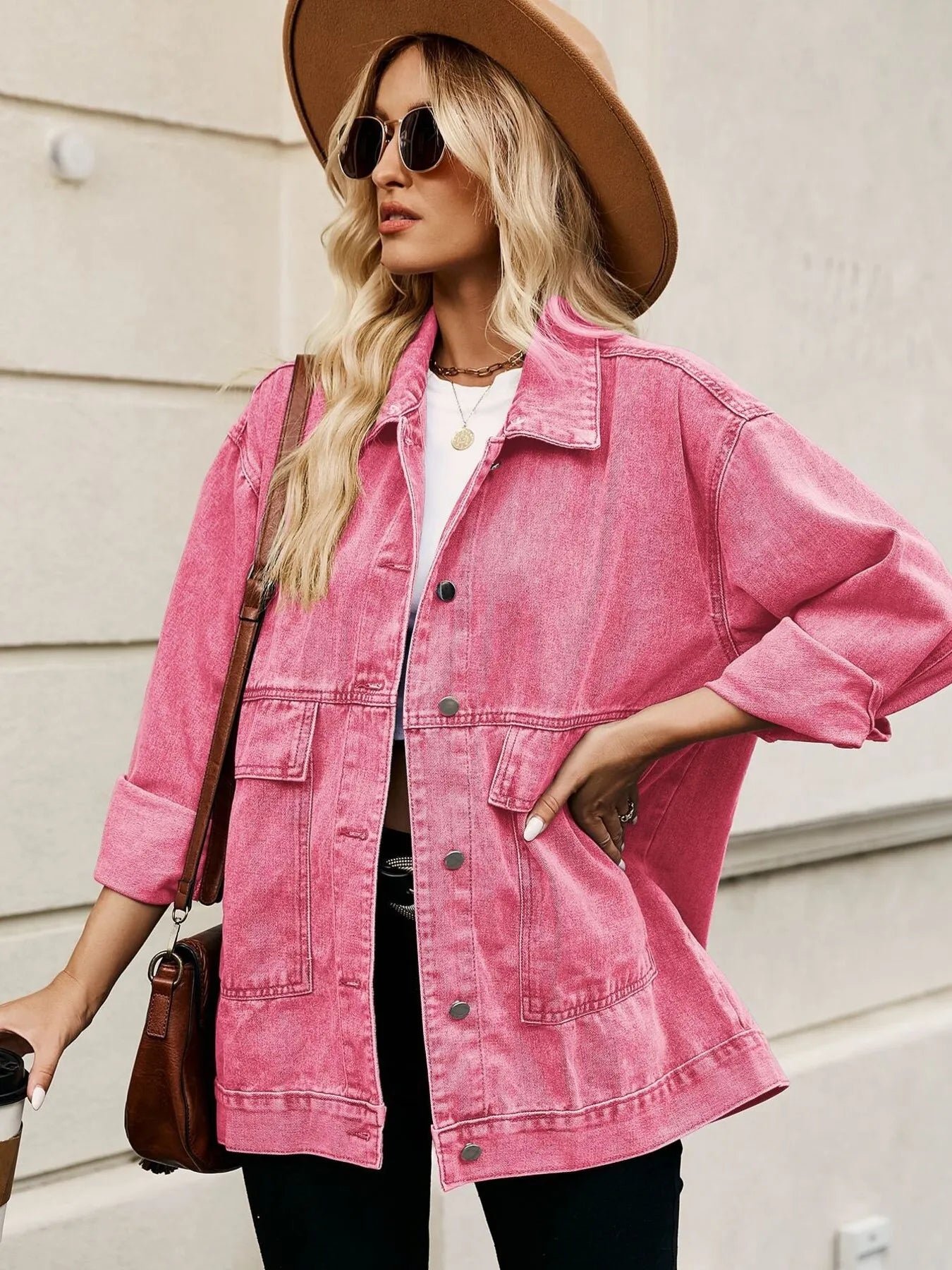Oversized Button Up Denim Jacket with Hood | Jackets Jacket from PHUNKYN