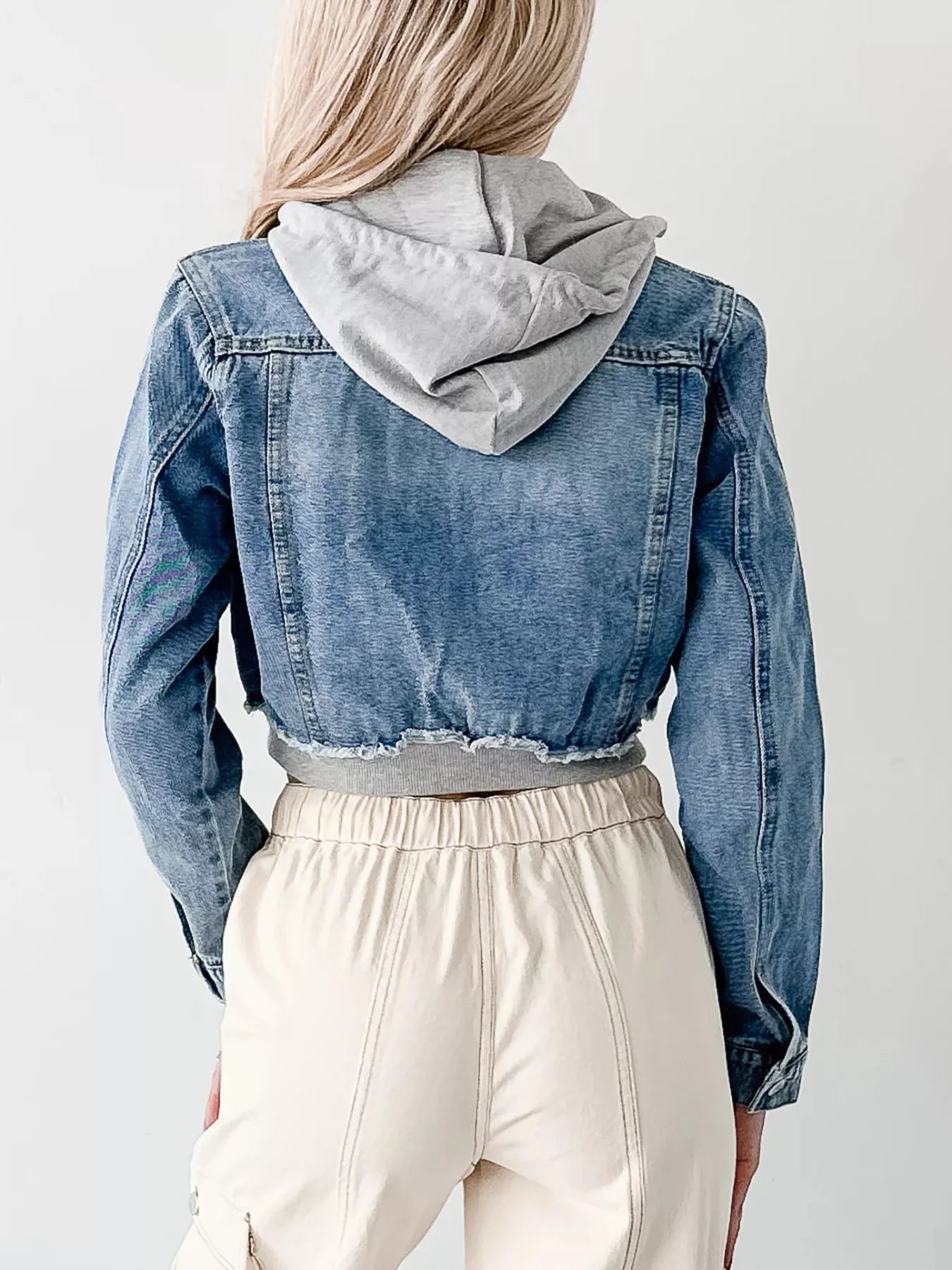 Distressed Zip Up Cropped Hooded Denim Jacket | Jacket from PHUNKYN